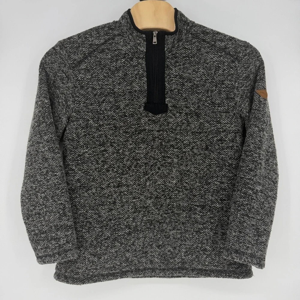 Orvis Mens Marled Quarter Zip Sherpa Lined Pullover Large Black White 1247213